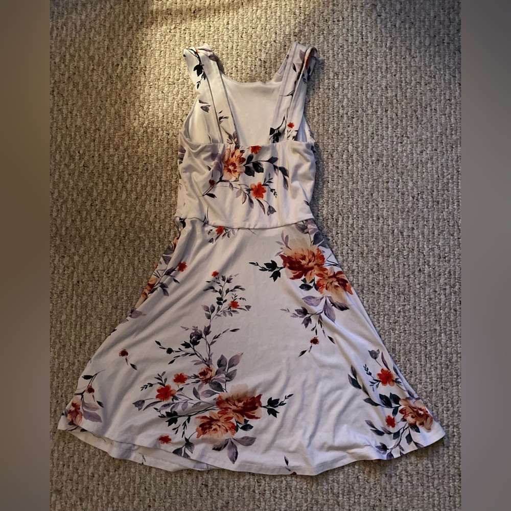 Unbranded White Floral A-Line Double-Strap Dress - Picture 2 of 4